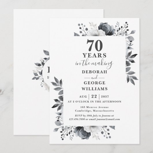 Chic 70ste bruiloft Jubileum Monogram Bloemen Kaart (Voorkant / Achterkant)