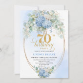 Chic 70th Birthday Blue Floral Eucalyptus Invites Kaart (Voorkant)