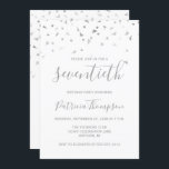 Chic 70th Birthday Party Silver Confetti Kaart<br><div class="desc">Deze chic 70th verjaardagsuitnodiging bevat een patroon van faux zilveren driehoekige confetti. Het woord "seventieth" staat in elegant zilver grijs handschrift. Pas de uitnodiging aan met de naam van de honoree in zilvergrijze handschrift,  samen met de datum,  de plaats en andere details in zilvergrijze sans serif type.</div>