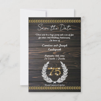 Chic 75e Jubileum Hout & Goud Save the Date Kaart