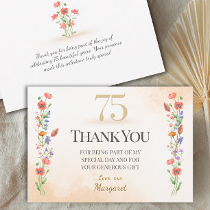 Chic 75th Birthday – Wildflower Design Bedankkaart