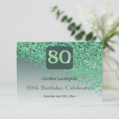Chic 80 Birthday Green Glitter RSVP Kaartje (Staand voorkant)