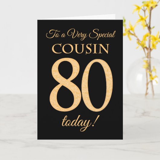 Chic 80th Gold-effect op Black, neef Birthday Kaart (Gele Bloem)