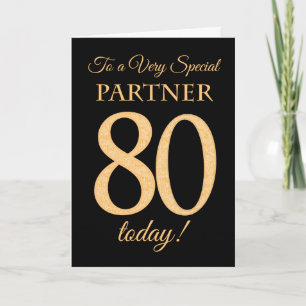 Chic 80th Gold-effect op Black, Partner Birthday Kaart