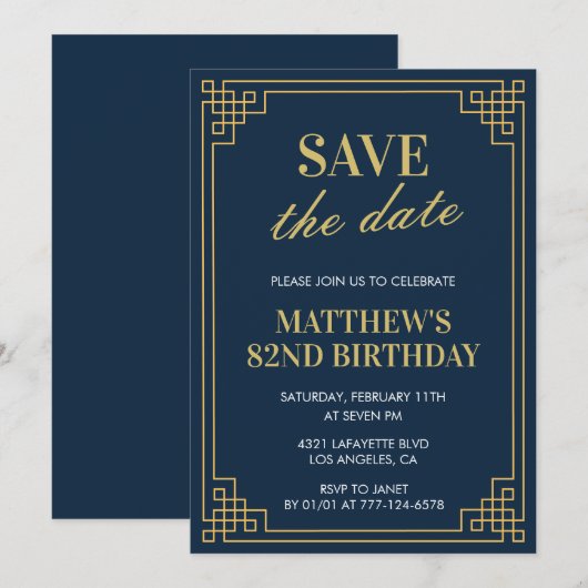 Chic 82e verjaardagsuitnodigingen Mannen Bewaar de Kaart (Voorkant / Achterkant)