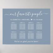 Chic 8 Tafel Stofblauw Trouw Stoelen Chart Poster (Voorkant)