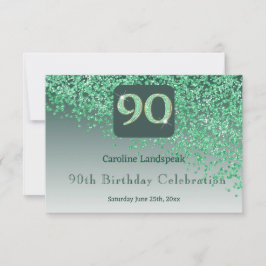 Chic 90 Birthday Green Glitter RSVP Kaartje