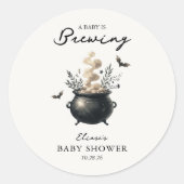 Chic 'a Baby is Brewing' Halloween Baby Shower  Ronde Sticker (Voorkant)