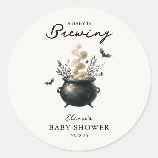 Chic 'a Baby is Brewing' Halloween Baby Shower  Ronde Sticker (Voorkant)