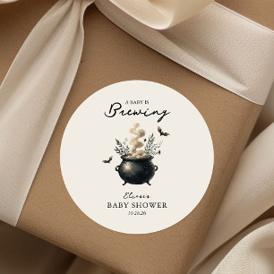 Chic 'a Baby is Brewing' Halloween Baby Shower Ronde Sticker