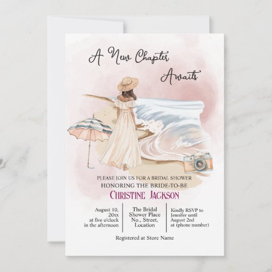 Chic 'A New Chapter Awaits' QR Code Bridal Shower Kaart (Voorkant)