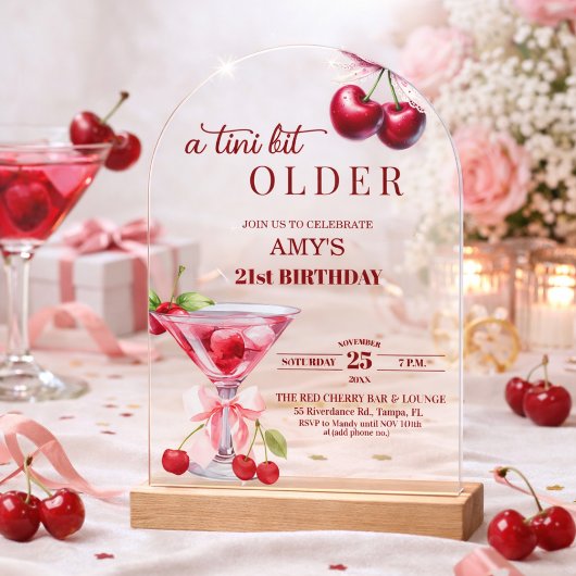 Chic A Tini Beetje Ouder Cherry Martini 21e Verjaa Acryl Uitnodigingen