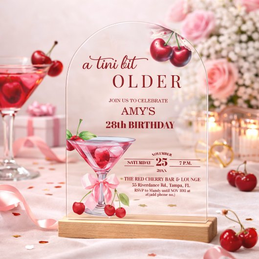 Chic A Tini Beetje Ouder Cherry Martini 28e Verjaa Acryl Uitnodigingen