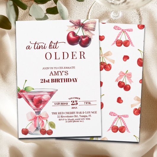 Chic A Tini Bit Older Cherry Martini 21st Birthday Kaart