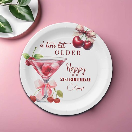 Chic A Tini Bit Older Cherry Martini 21st Birthday Papieren Bordje