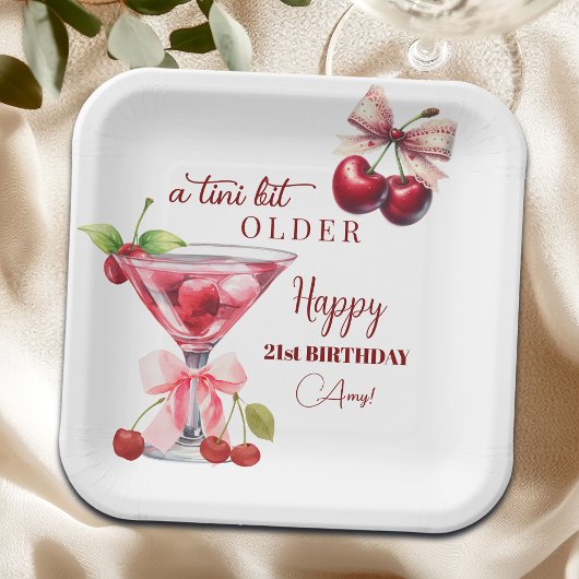 Chic A Tini Bit Older Cherry Martini 21st Birthday Papieren Bordje