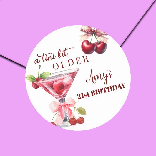 Chic A Tini Bit Older Cherry Martini 21st Birthday Ronde Sticker