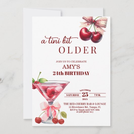 Chic A Tini Bit Older Cherry Martini 24th Birthday Kaart (Voorkant)