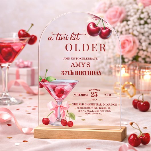 Chic A Tini Bit Older Cherry Martini 37e Verjaarda Acryl Uitnodigingen