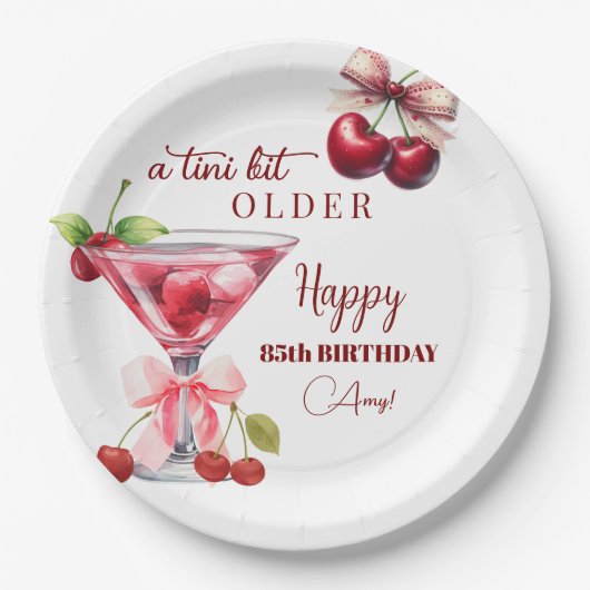 Chic A Tini Bit Older Cherry Martini 85th Birthday Papieren Bordje (Voorkant)
