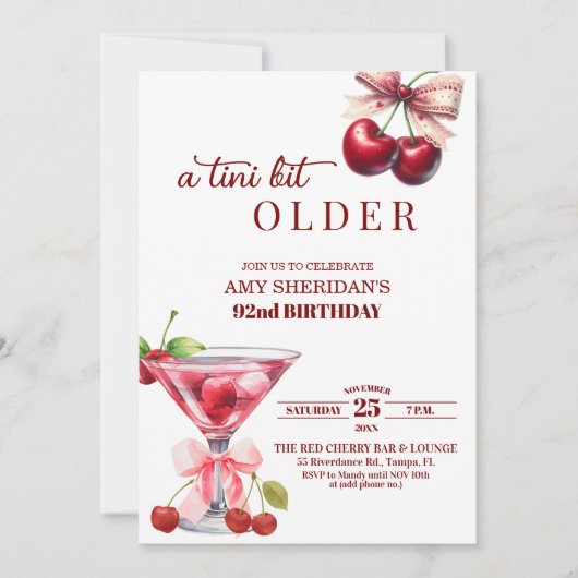 Chic A Tini Bit Older Cherry Martini 92nd Birthday Kaart (Voorkant)