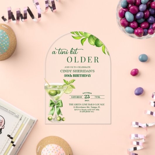 Chic A Tini Bit Older Lime Martini 40th Birthday Acryl Uitnodigingen (Insitu (Viering))