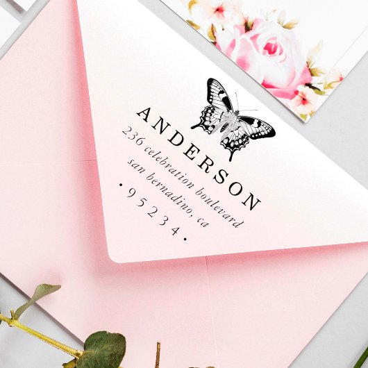 Chic Aangepast Gepersonaliseerd Vlinderretouradres Zelfinktende Stempel
