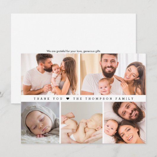 Chic Aangepaste Foto Collage Grid Baby shower Bedankkaart (Voorkant / Achterkant)