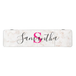 Chic Aangepaste Naam Roze Monogram Wit Marmer Beer Pong Tafel