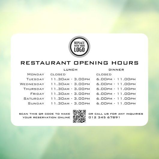 Chic aangepaste openingsuren lunch diner restauran raamsticker (Vel 3)