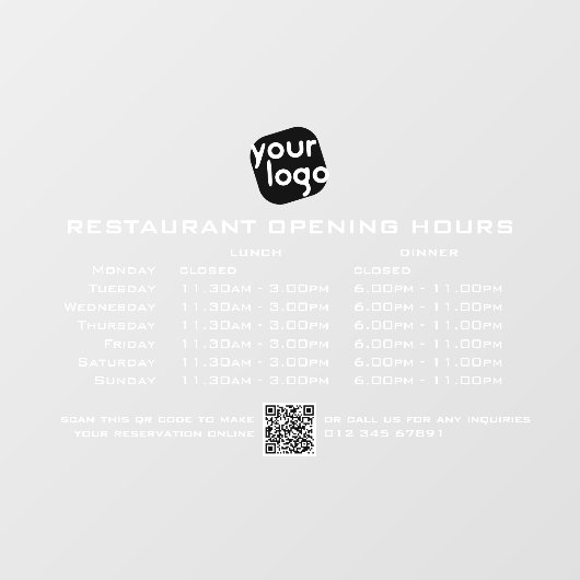Chic aangepaste openingsuren lunch diner restauran raamsticker (Vel)
