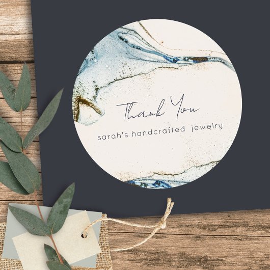 Chic Abstract Blue Gold Beachy Hartelijk dank voor Ronde Sticker