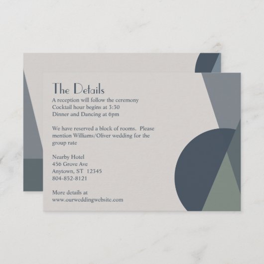 Chic Abstract Geometric Sage Navy Dusty Blue Informatiekaartje (Voorkant / Achterkant)