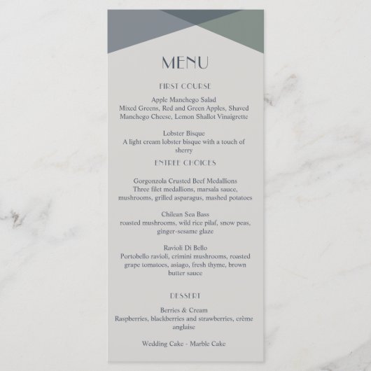 Chic Abstract Geometric Sage Navy Dusty Blue Menu (Voorkant)