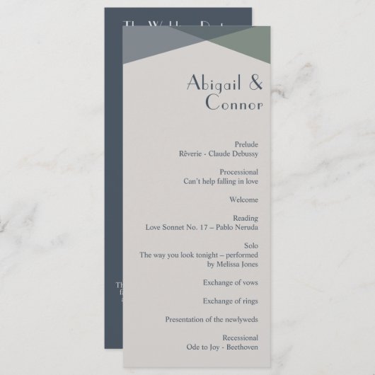 Chic Abstract Geometric Sage Navy Dusty Blue Programmakaart (Voorkant / Achterkant)