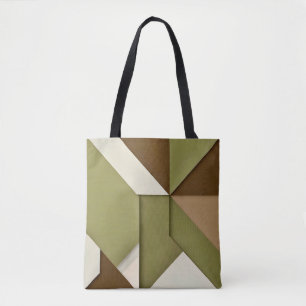 Chic abstract geometrisch groen beige bruin tote bag