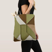 Chic abstract geometrisch groen beige bruin tote bag (Dichtbij)