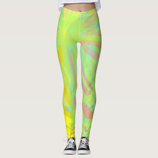 Chic Abstract Gold Butterfly Geel Violet Leggings (Voorkant)