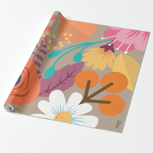 Chic Abstract Gold Leaf Colorful Flower Cadeaupapier (Uitgerold)