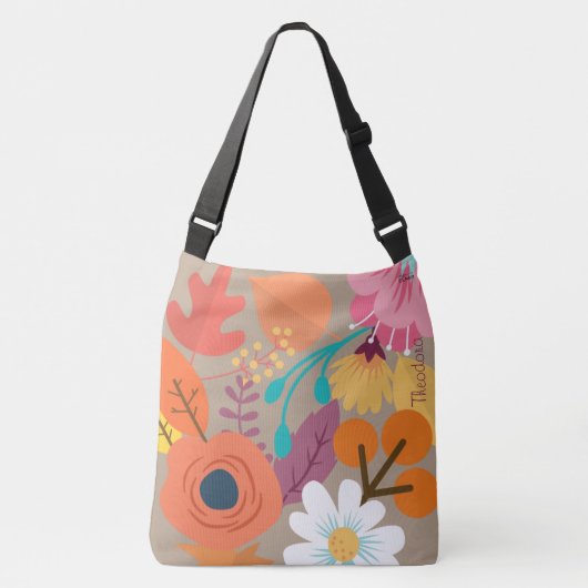 Chic Abstract Gold Leaf Colorful Flower Crossbody Tas (Voorkant)
