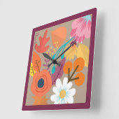 Chic Abstract Gold Leaf Colorful Flower Vierkante Klok (Hoek)