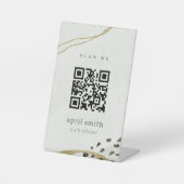 Chic Abstract Ivory Gold Grey Stone QR Code Reclamebord Met Voetstuk (Voorkant)