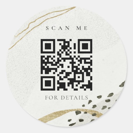 Chic Abstract Ivory Gold Grey Stone QR Code Ronde Sticker (Voorkant)