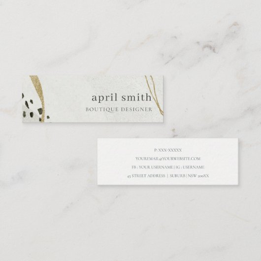 Chic Abstract Ivory Gold Grey Stone Texture Mini Visitekaartje (Voorkant / Achterkant)