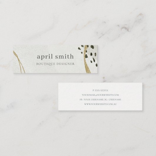 Chic Abstract Ivory Gold Grey Stone Texture Mini Visitekaartje (Voorkant / Achterkant)
