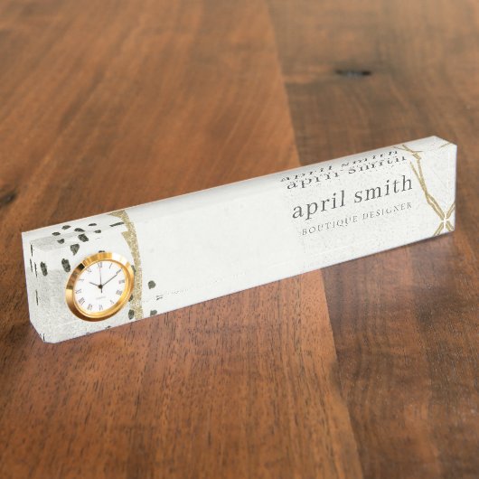 Chic Abstract Ivory Gold Grey Stone Texture Naambordje (Zijkant)