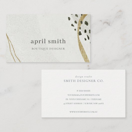 Chic Abstract Ivory Gold Grey Stone Texture Visitekaartje (Voorkant / Achterkant)