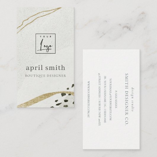 Chic Abstract Ivory Gold Grey Stone Texture Visitekaartje (Voorkant / Achterkant)
