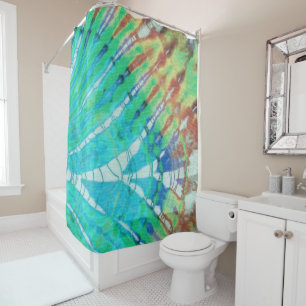 Chic Abstract Modern Boho Blauwgroen Bruin Batik T Douchegordijn