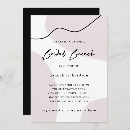 Chic Abstract neutraal | Waterverf Bridal Brunch Kaart (Voorkant / Achterkant)